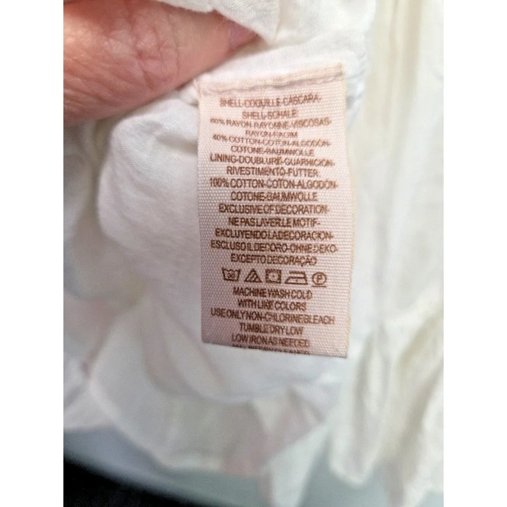 FREE PEOPLE XS Boho White Embroidered Mini Dress Smocked Off Shoulder Sunbeams - Picture 8 of 11